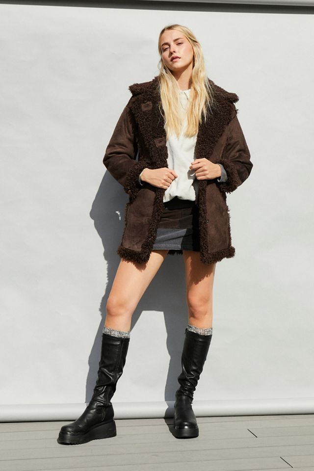 UO Faux Shearling Brown Longline Coat #2