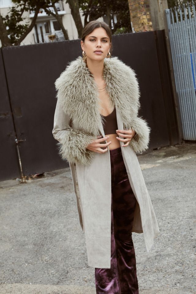 BDG Urban Outfitters + UO Faux Shearling Beige Longline Coat