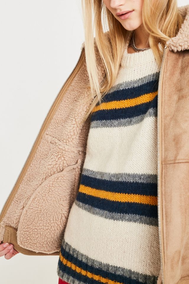 UO Camel Faux Suede + Borg Bomber Jacket #4