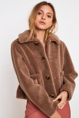 uo faux shearling mary crop coat