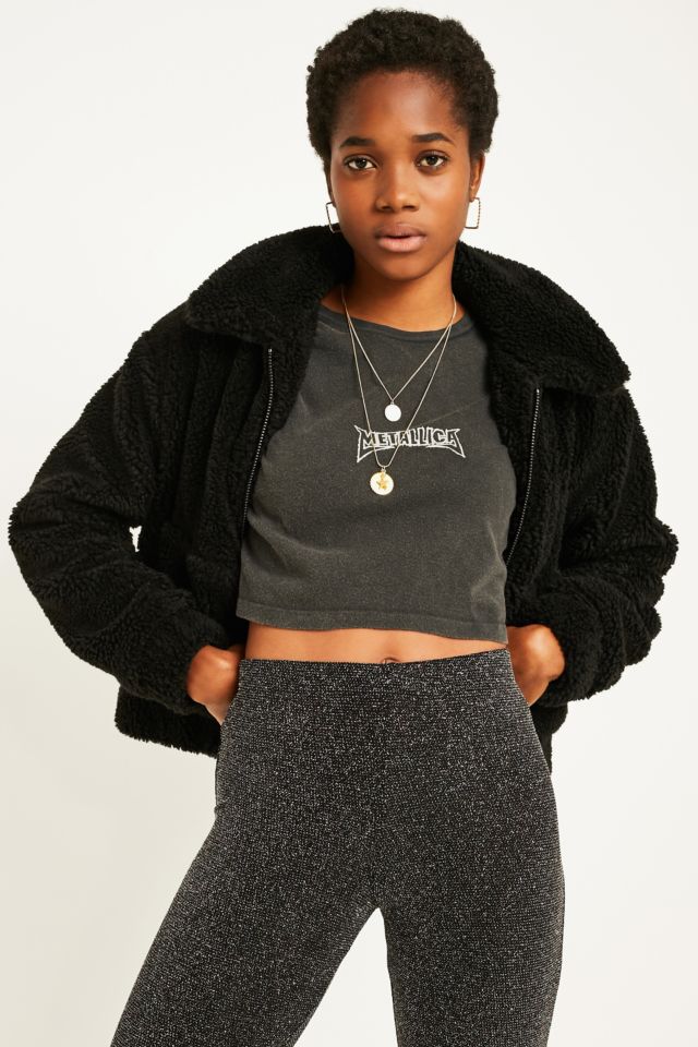 UO Black Teddy Crop Jacket