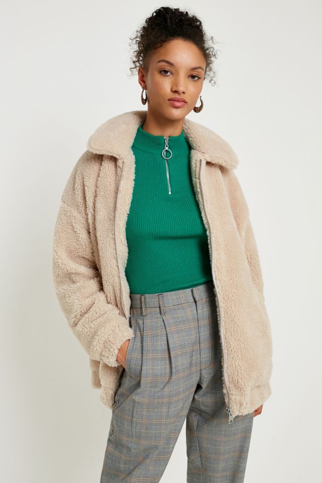 Light Before Dark Teddy Cream Zip-Through Jacket | Urban Outfitters UK