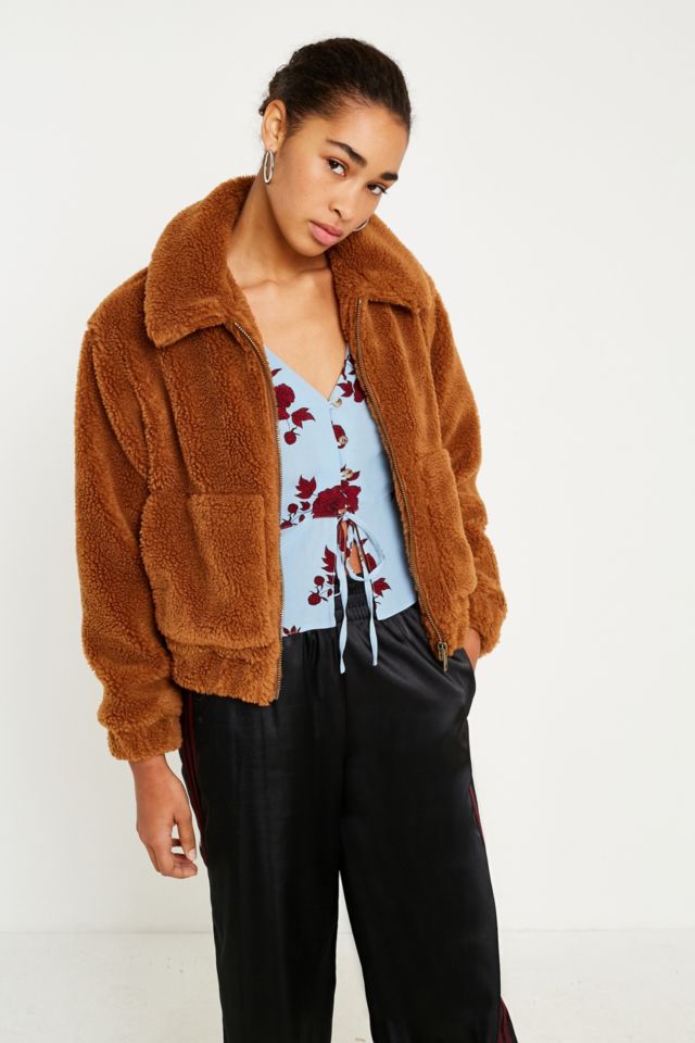 Urban outfitters outlet cropped teddy jacket