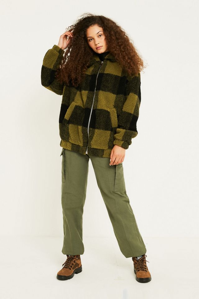 UO Olive Check Teddy Jacket #1