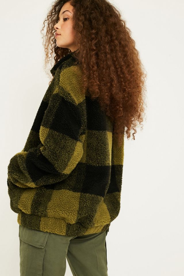 UO Olive Check Teddy Jacket #2