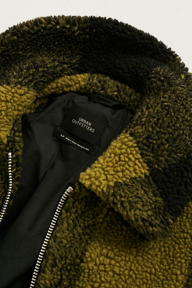 UO Olive Check Teddy Jacket #4