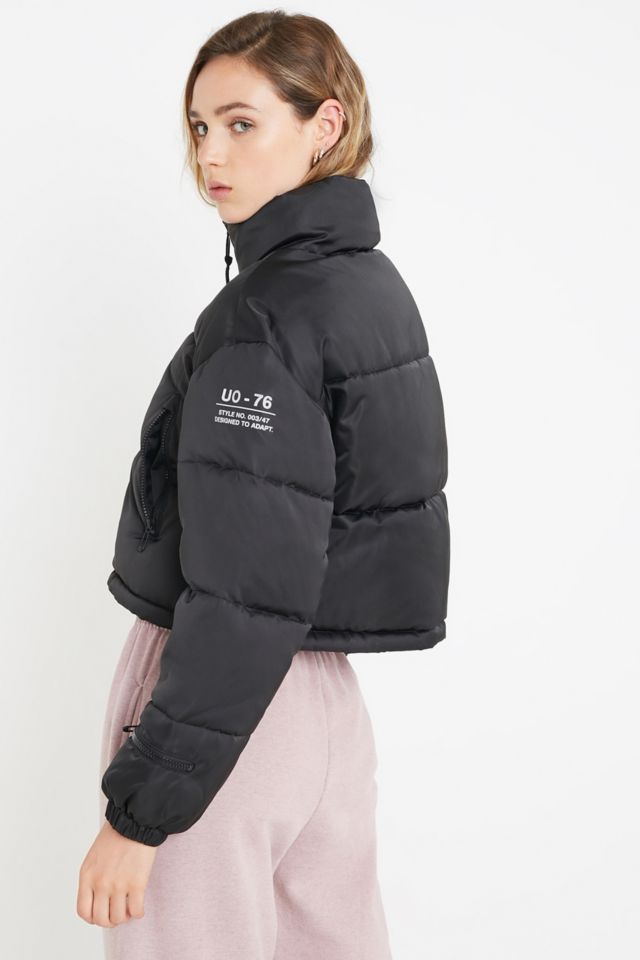 UO Black Satin Super Crop Puffer Jacket