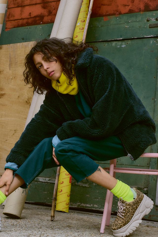 UO Green Teddy Zip-Through Coat 