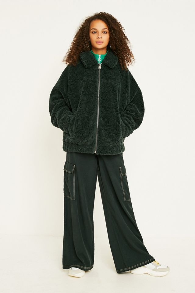 UO Green Teddy Zip-Through Coat  #1