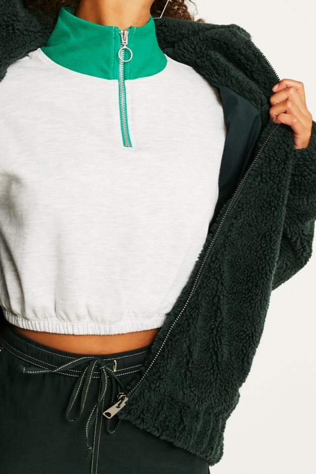 UO Green Teddy Zip-Through Coat  #3