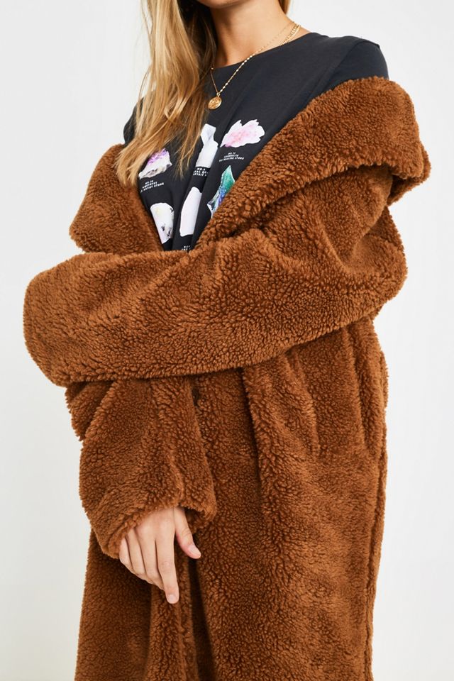 UO Long Tan Teddy Coat #1