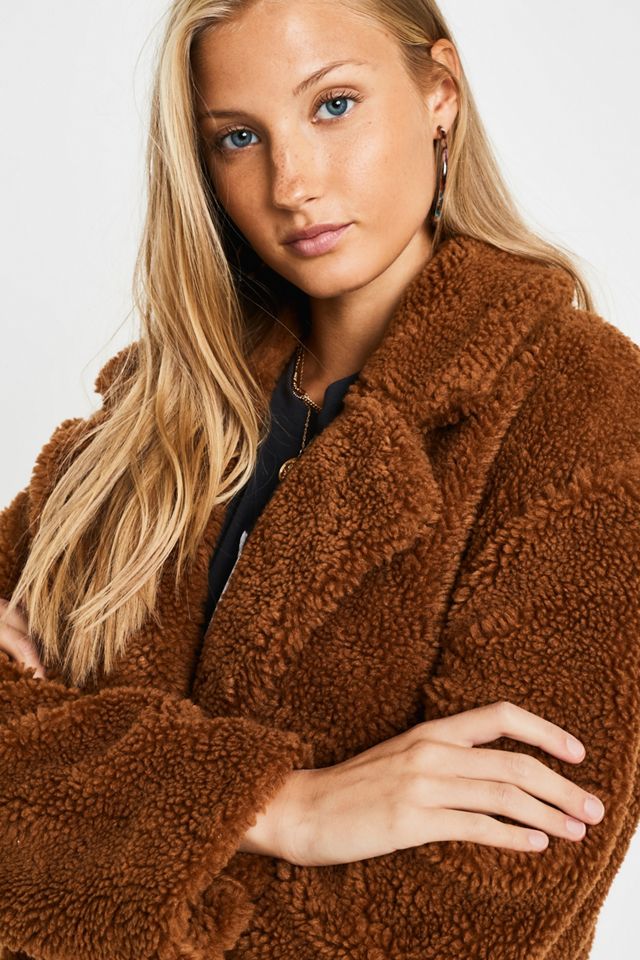 UO Long Tan Teddy Coat #3