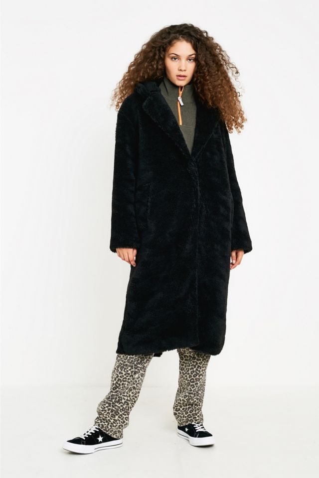 UO Long Black Teddy Coat | Urban Outfitters UK