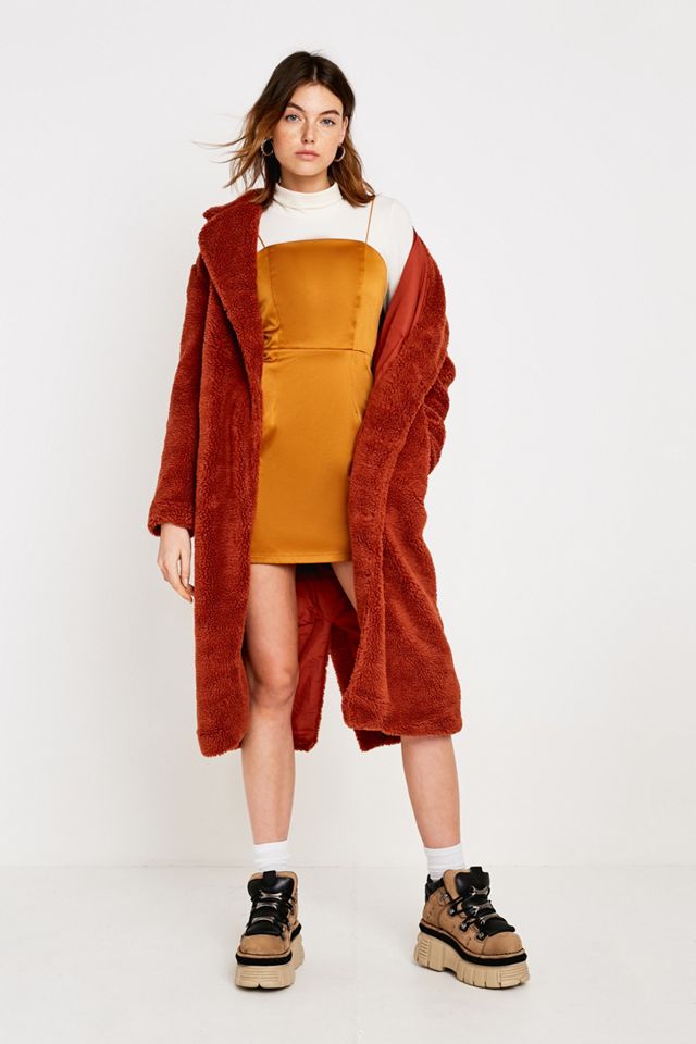 UO Long Brick Teddy Coat