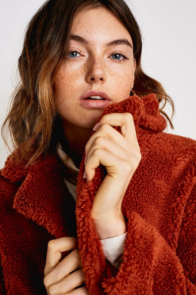 UO Long Brick Teddy Coat #1