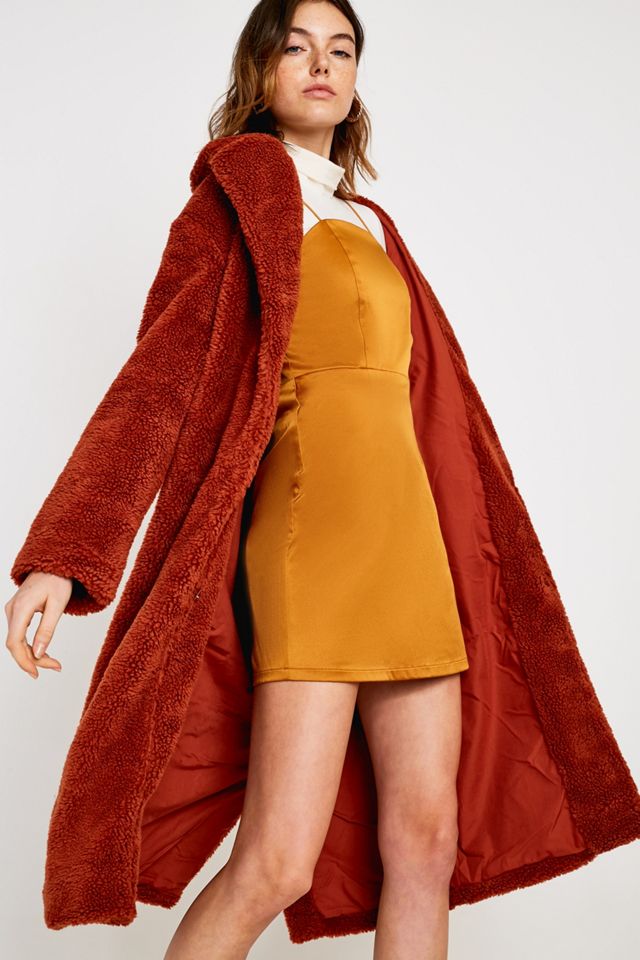 UO Long Brick Teddy Coat #2