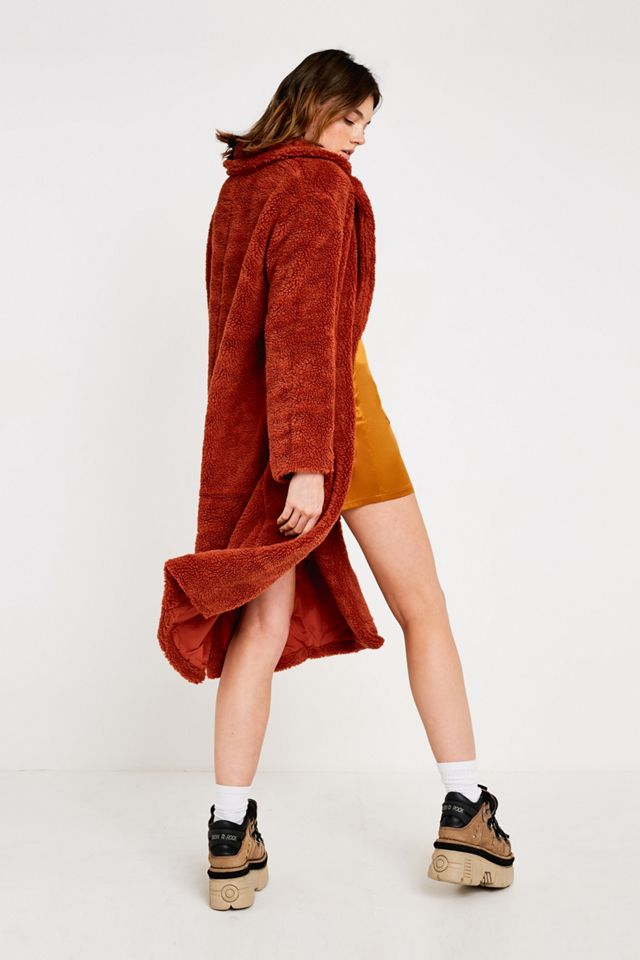 UO Long Brick Teddy Coat #3