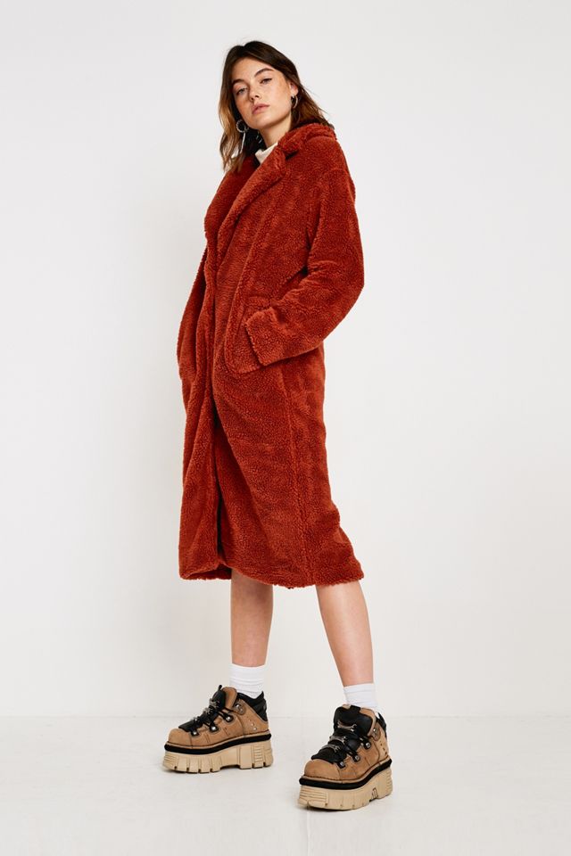 UO Long Brick Teddy Coat #4