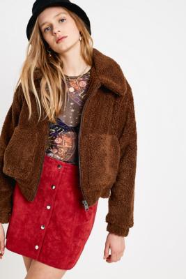 brown fluffy jacket urban outfitters