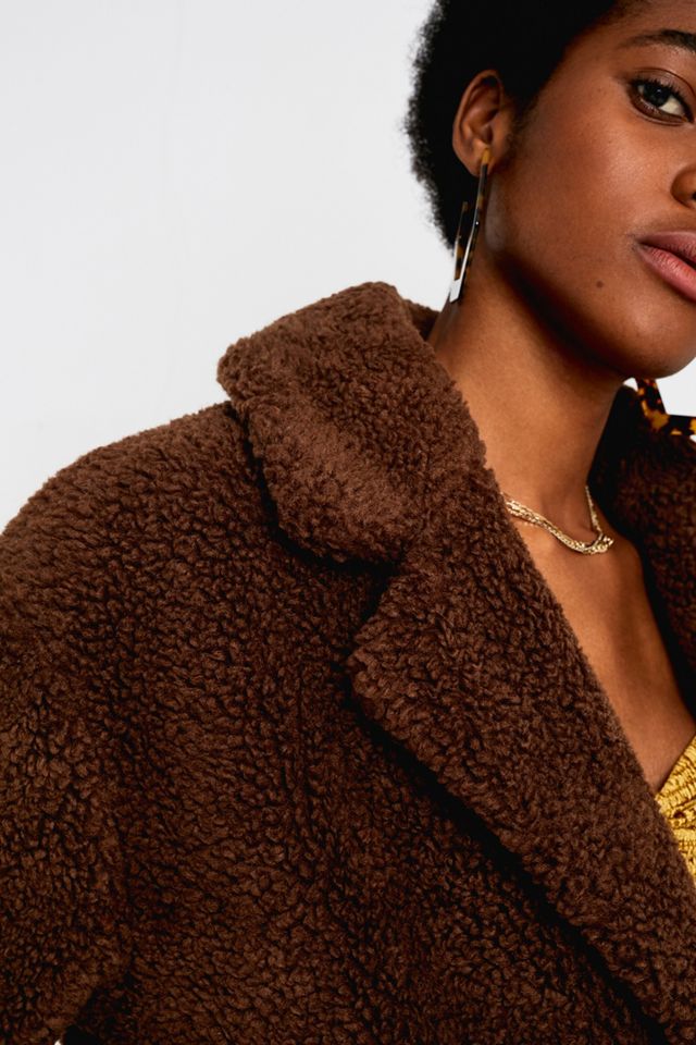 UO Long Brown Teddy Coat #4