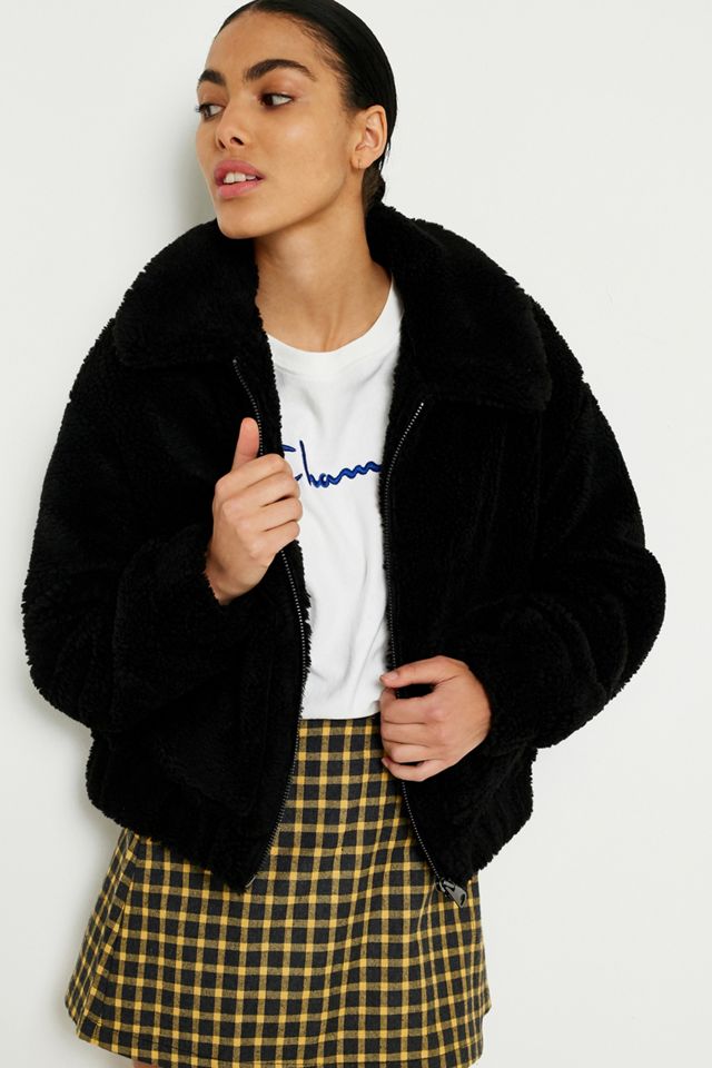 UO Teddy Black Zip-Through Cropped Jacket #2