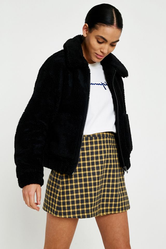 UO Teddy Black Zip-Through Cropped Jacket #3