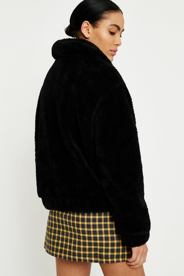 UO Teddy Black Zip-Through Cropped Jacket #4