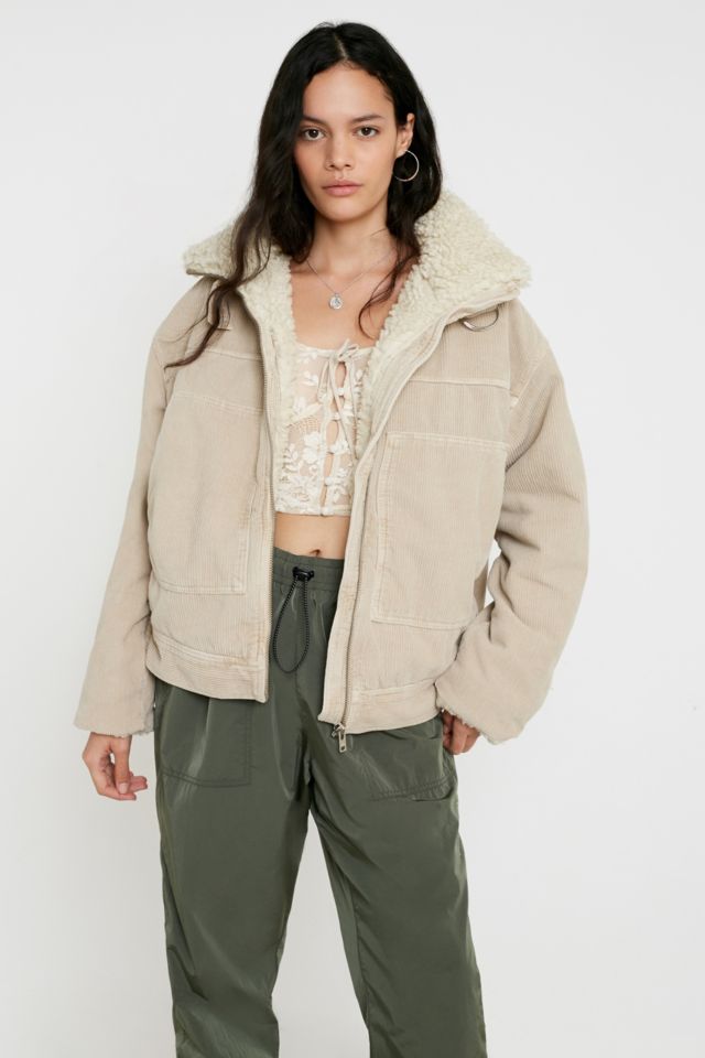 BDG Cord and Borg Utility Beige Coat | Urban Outfitters UK