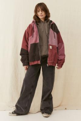 Block patchwork outlet corduroy hooded jacket