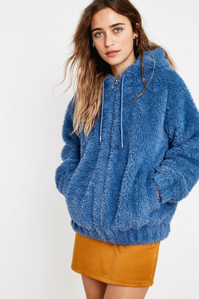 Veste à capuche en fourrure bleue #1