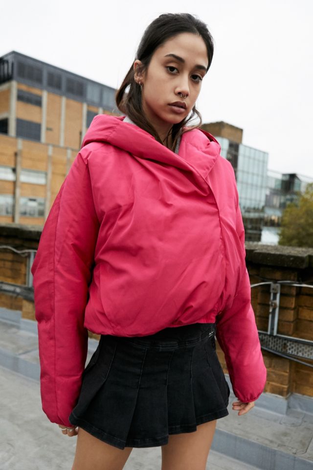 UO Maggie Reversible Wrap Pink Puffer Jacket Urban Outfitters UK