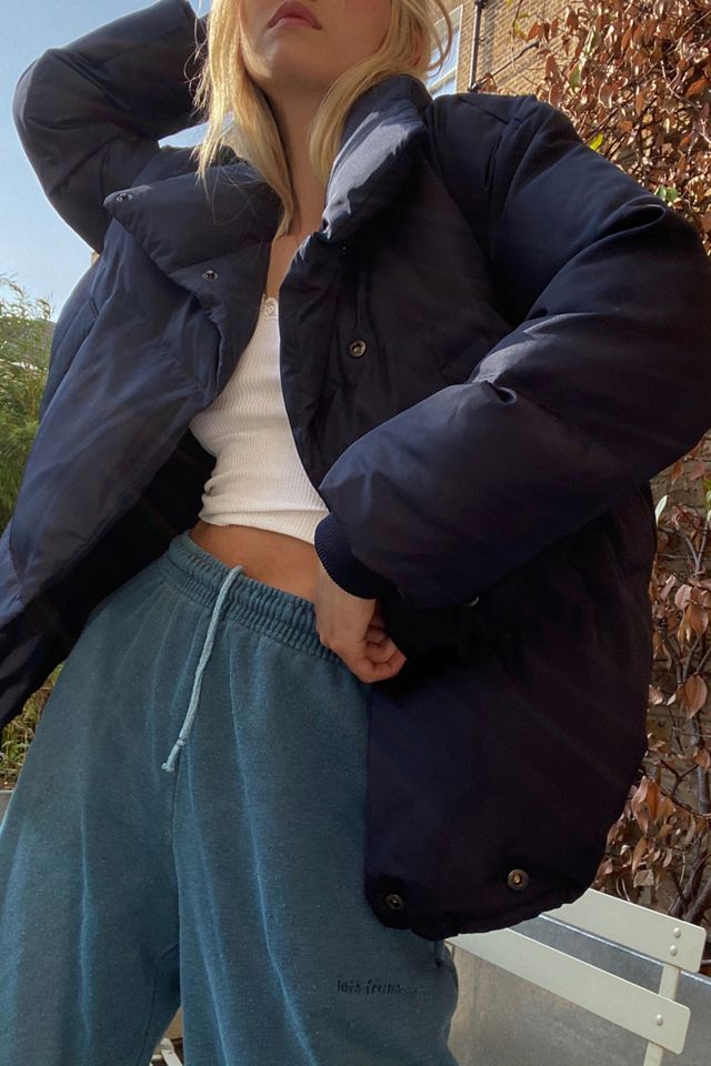 UO Navy Faye Wrap Puffer Jacket #1