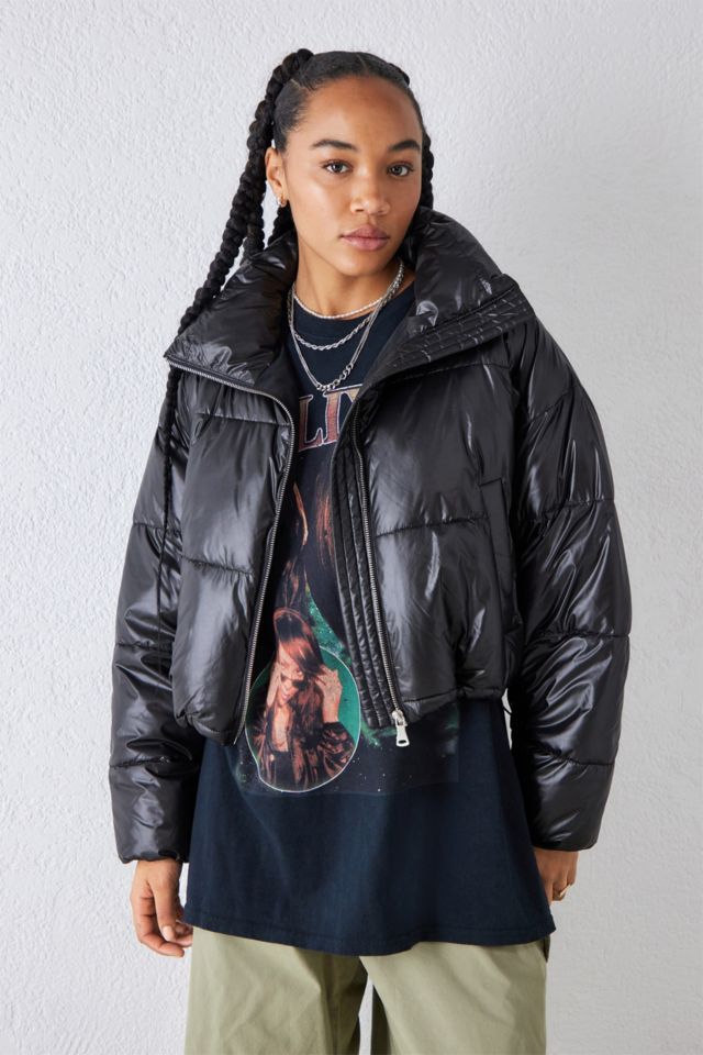 UO Black Cropped Puffer Jacket | Urban Outfitters UK