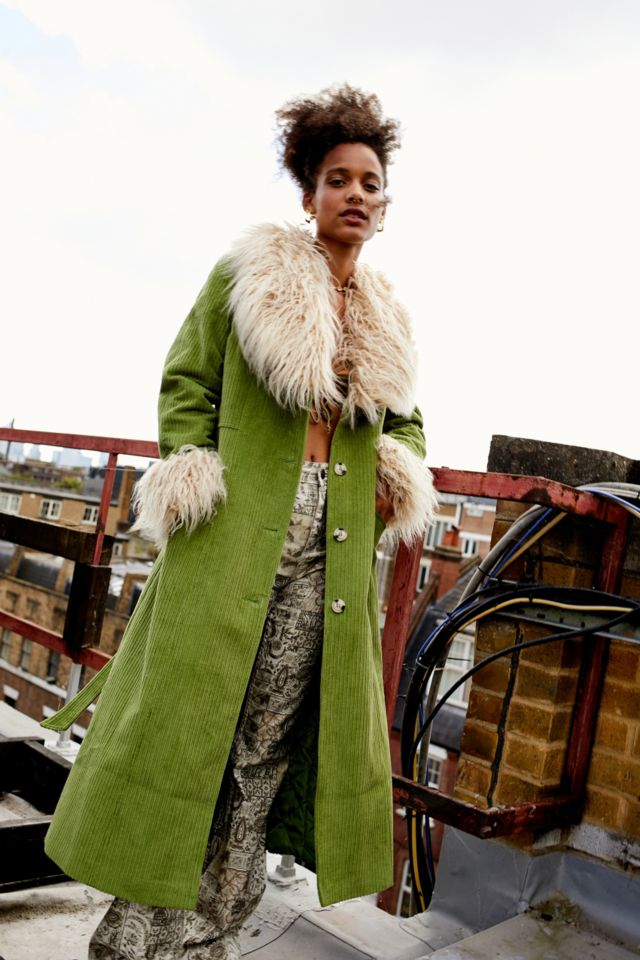 Green fur trim coat hotsell