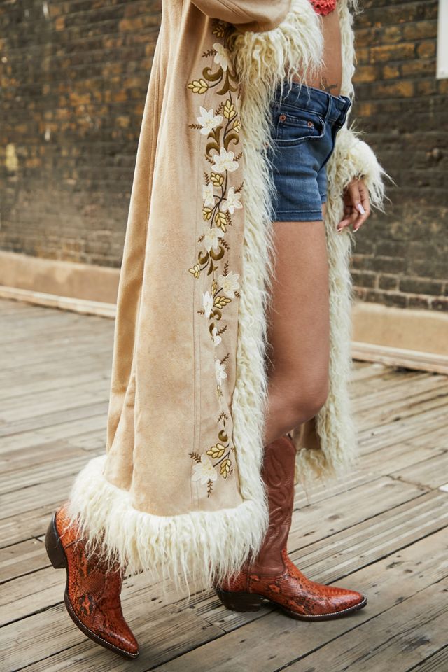 UO Embroidered Y2K Faux Fur Trim Maxi Coat #2