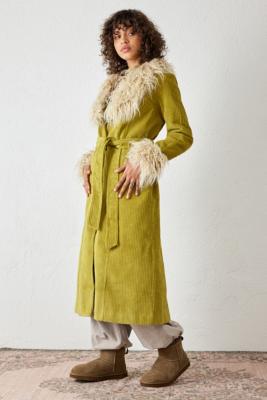 UO Faux Fur Trim Corduroy Trench Coat | Urban Outfitters UK