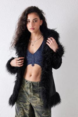 UO Y2K Faux Fur Trim Jacket | Urban Outfitters UK