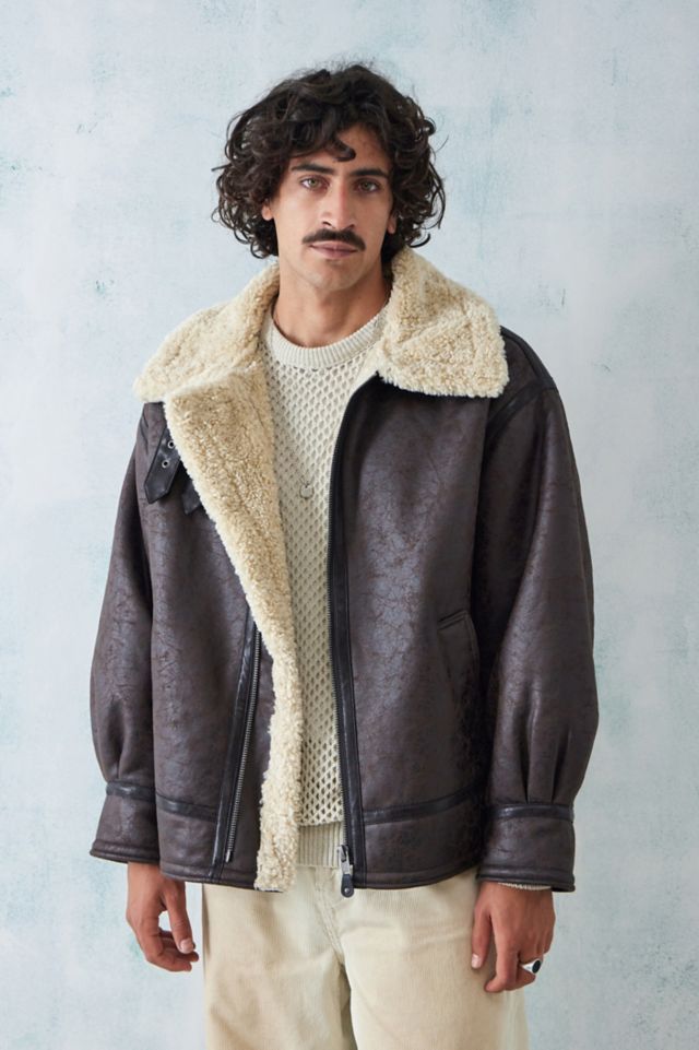 BDG Urban Outfitters Vintage Longline Faux Leather Shearling