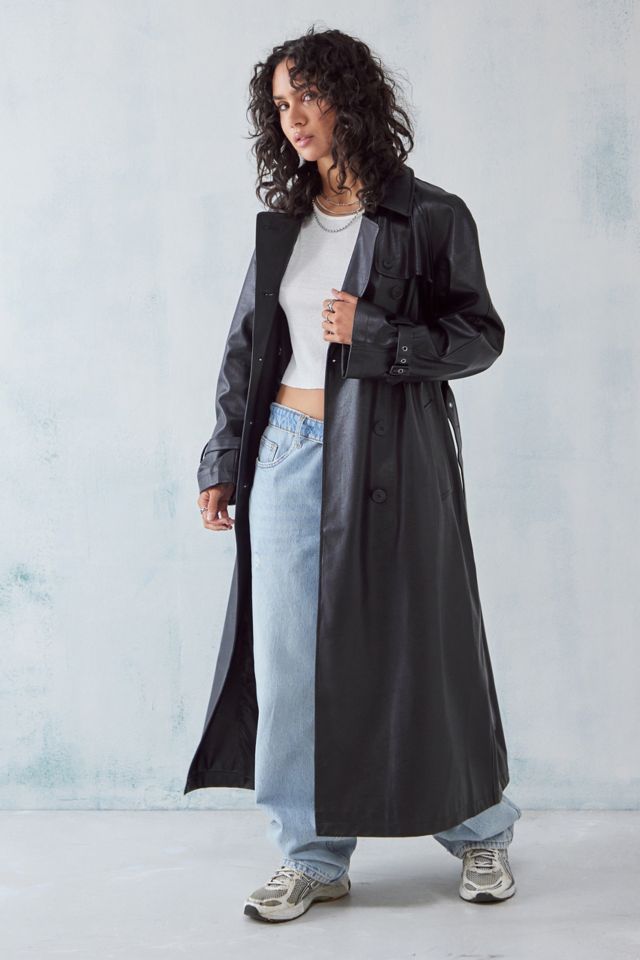 Faux leather hot sale trench coat