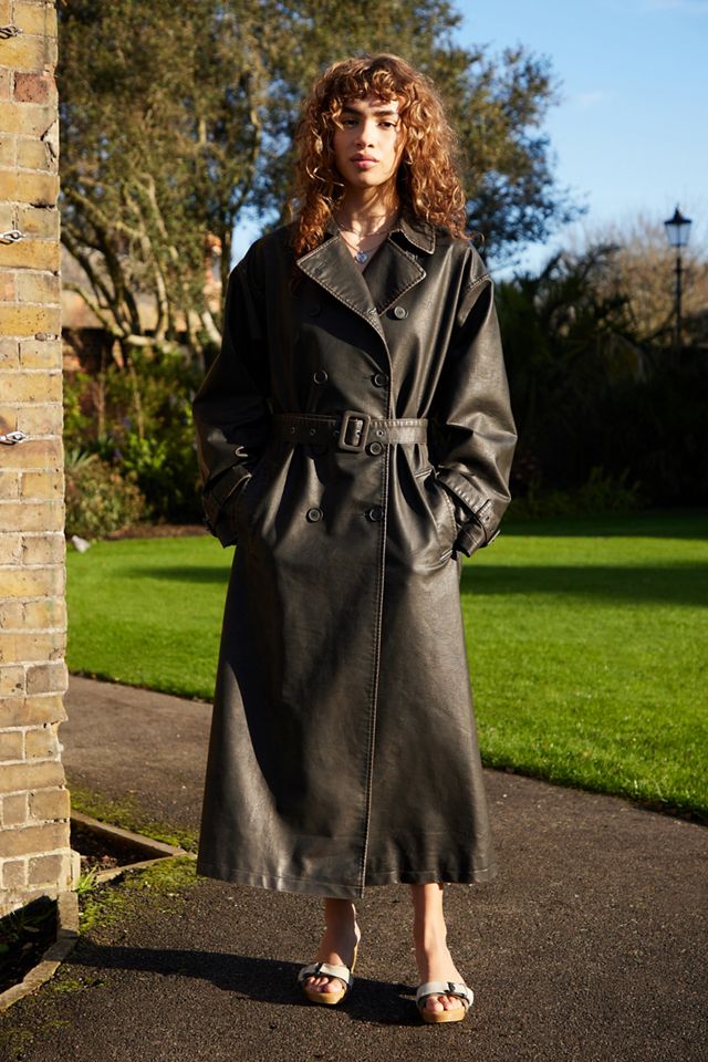 Trench doppiopetto in ecopelle leggera prima scura COAT #1
