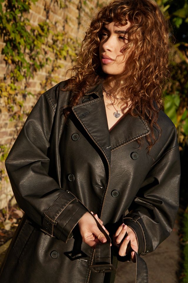 Trench doppiopetto in ecopelle leggera prima scura COAT #2