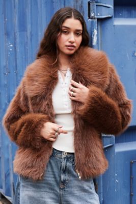 Women s Faux Fur Coats Jackets Fluffy Coats Urban Outfitters UK