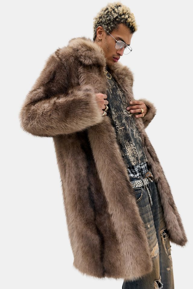 Silence + Noise Striped Faux Fur Maxi Coat | Urban Outfitters UK