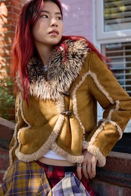 UO Ashleigh Asymmetric Faux Fur Trim Jacket