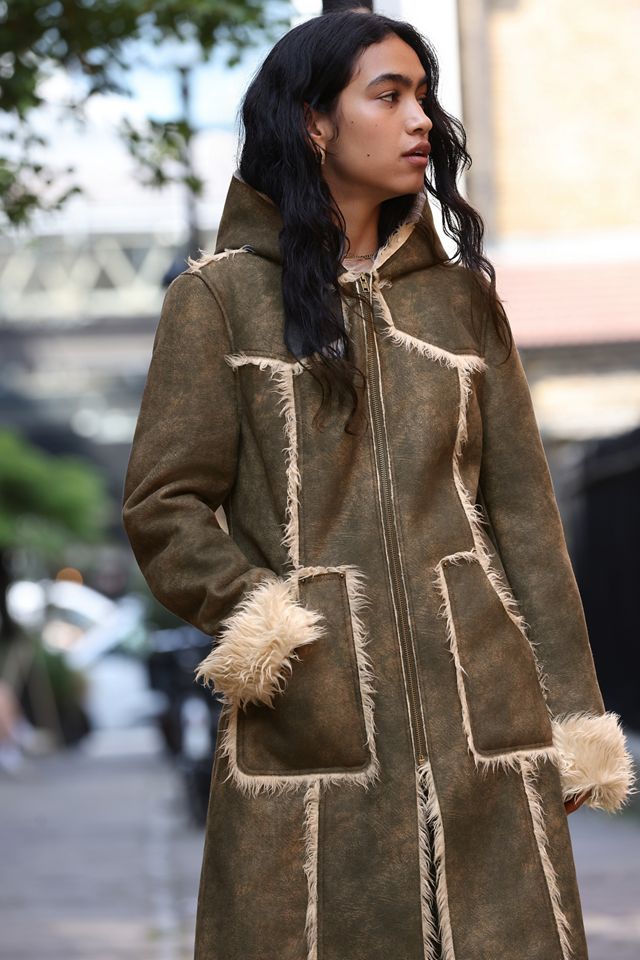 Manteau midi à capuche UO Alyssa avec bordure en fourrure #2