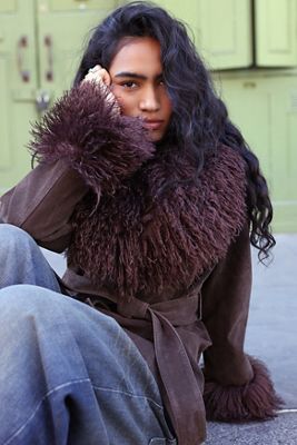 Veste en daim à bordure en fourrure Anita Kimchi Blue