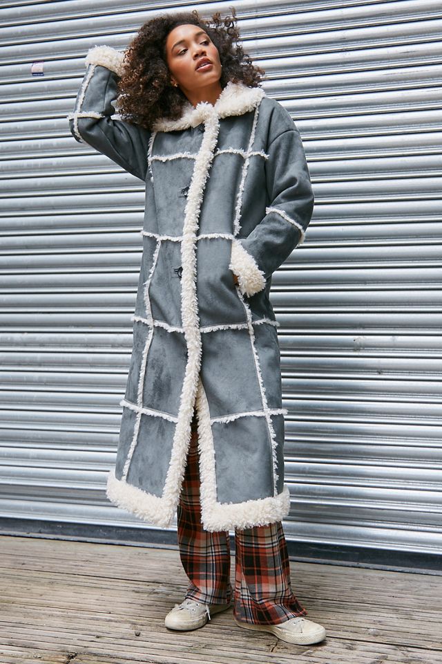 UO Cappotto Maxine Maxi Faux Shearling grigio #1