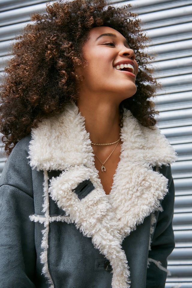 UO Cappotto Maxine Maxi Faux Shearling grigio #2
