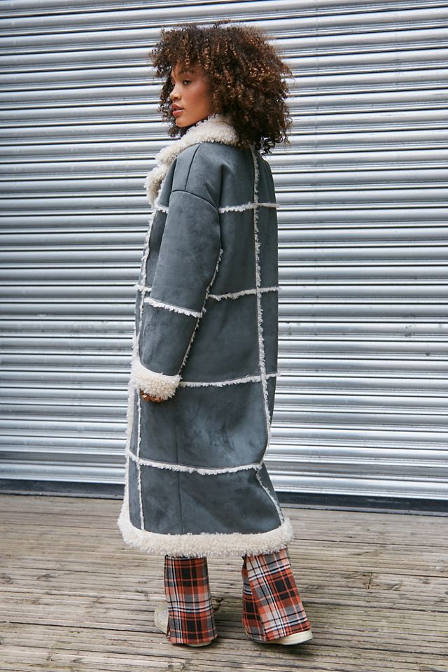 UO Cappotto Maxine Maxi Faux Shearling grigio #3