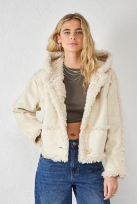 UO Clara Cropped Faux Shearling Jacket 